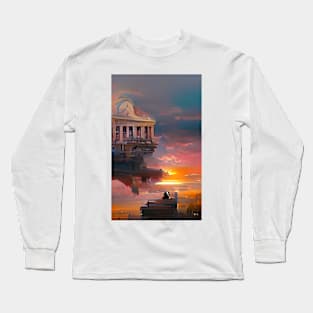 Peach Sunset Library island | National library week Long Sleeve T-Shirt